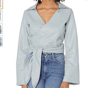 KENDALL + KYLIE Women's Vegan Leather Wrap Tie Crop Shirt